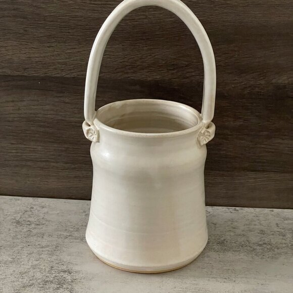 Sibylle Tornow Studio Art Pottery 10" Handled Vase Pot Basket Freeform Glaze NH - Picture 2 of 6